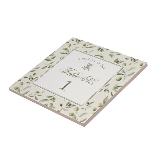 Olive Martini Green Pattern Wedding Table Number Fliese (Seite)