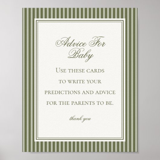 Olive Martini Green Striped Advice for Baby Game Poster (Vorne)