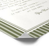Olive Martini Green Striped Baby Shower Game Poster (Ecke)