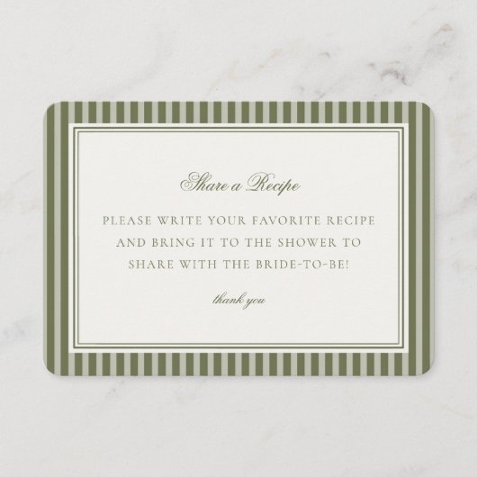 Olive Martini Grün Gestreift Rezeptkarte Einsatz Begleitkarte (Vorderseite)