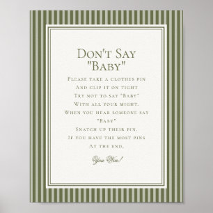 Olive Martini Grüne Gestreifte Babyparty-Spiel Poster