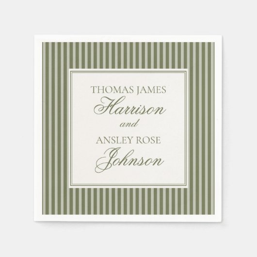 Olive Martini Old Money Striped Wedding Serviette (Vorderseite)