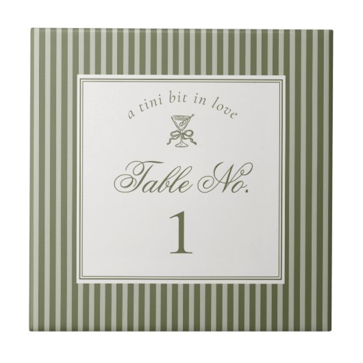 Olive Martini Old Money Wedding Table Number Fliese (Vorderseite)