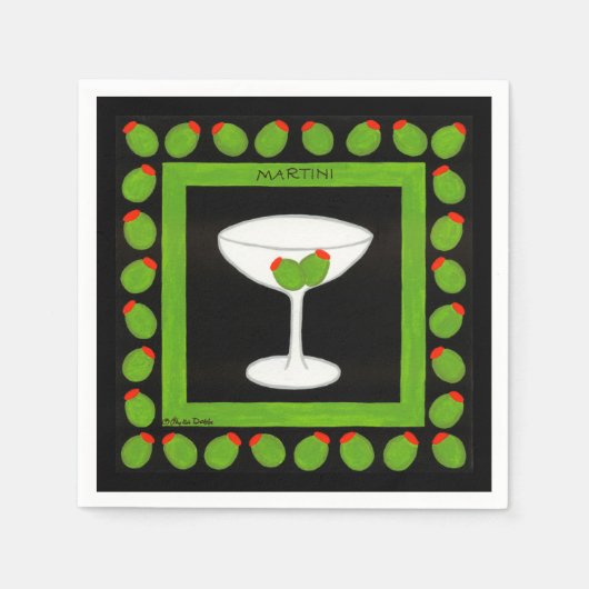 Olive Martini Retro Drink Green Black Custom Serviette (Vorderseite)