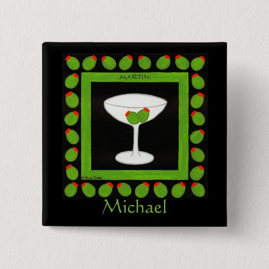 Olive Martini Retro Drink Name Abzeichen Custom Button (Vorderseite)