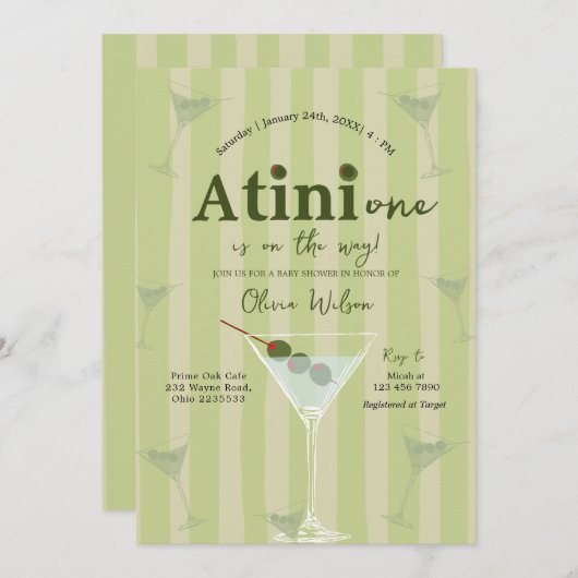 Olive Martini Tini One ist auf dem Weg Babydusche Einladung (Vorne/Hinten)