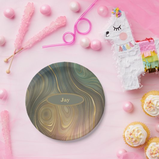 Olive Mauve und Tan Agate Look Paper Plate Pappteller (Party)
