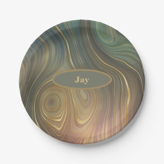 Olive Mauve und Tan Agate Look Paper Plate Pappteller (Vorderseite)
