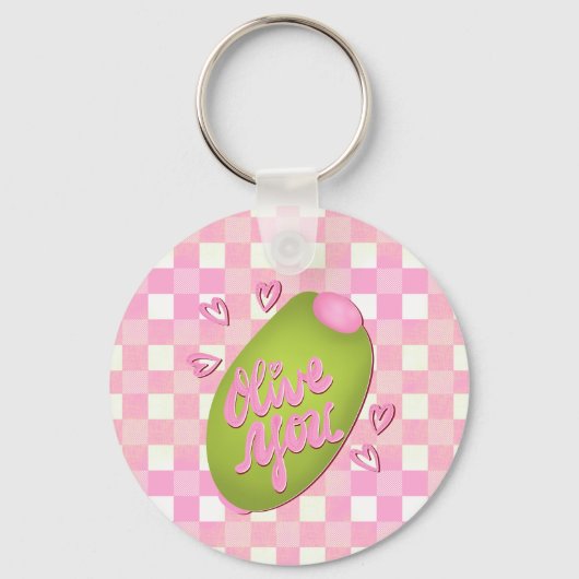 Olive Me Loves Olive You Retro Pink Check Keychain Schlüsselanhänger (Rückseite)