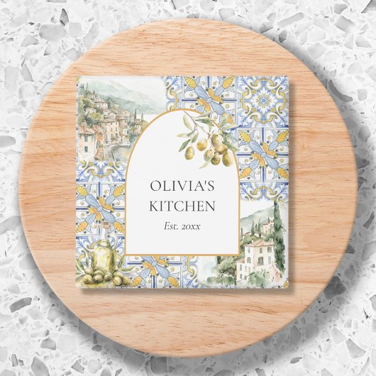 Olive Mediterranean Botanic Yellow Blue Magnet