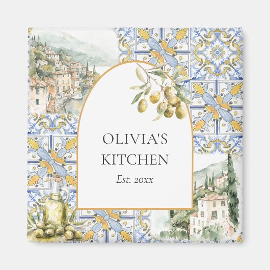 Olive Mediterranean Botanic Yellow Blue Magnet (Vorne)