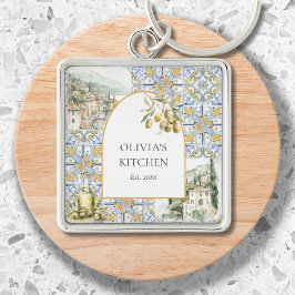 Olive Mediterranean Botanic Yellow Blue Schlüsselanhänger