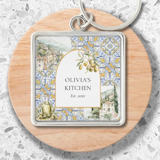 Olive Mediterranean Botanic Yellow Blue Schlüsselanhänger