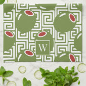 Olive Mediterranean Greek Key Geschirrtuch (Gefaltet)