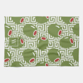 Olive Mediterranean Greek Key Geschirrtuch (Horizontal)