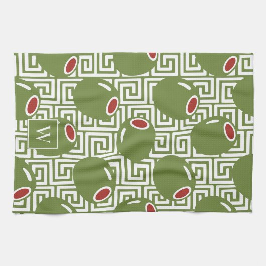 Olive Mediterranean Greek Key  Geschirrtuch (Horizontal)