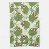 Olive Mediterranean Greek Key Geschirrtuch (Vertikal)