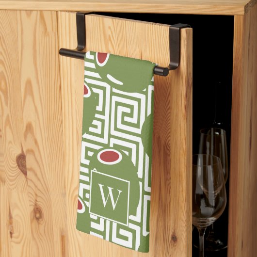 Olive Mediterranean Greek Key Geschirrtuch (Drittel gefaltet)