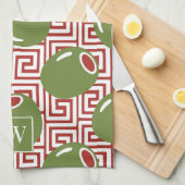 Olive Mediterranean Greek Key  Geschirrtuch (Viertel Falte)