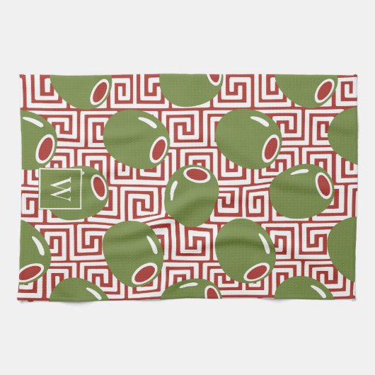 Olive Mediterranean Greek Key  Geschirrtuch (Horizontal)