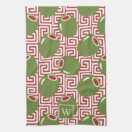 Olive Mediterranean Greek Key  Geschirrtuch (Vertikal)