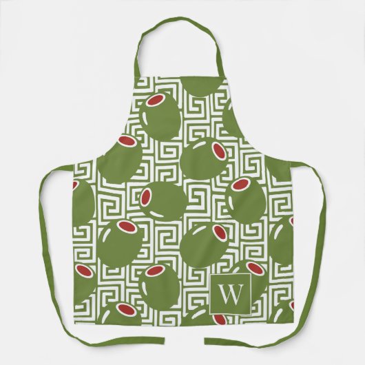 Olive Mediterranean Greek Key Schürze (Vorderseite)