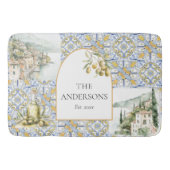 Olive Mediterranean Yellow Blue Tile Pattern Badematte (Vorderseite)