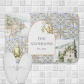 Olive Mediterranean Yellow Blue Tile Pattern Badematte