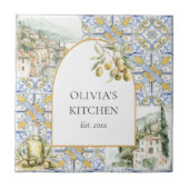 Olive Mediterranean Yellow Blue Tile Pattern Fliese (Vorderseite)