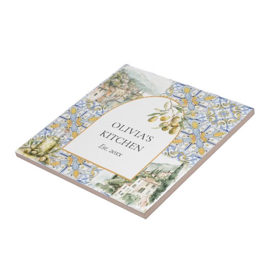 Olive Mediterranean Yellow Blue Tile Pattern Fliese (Seite)