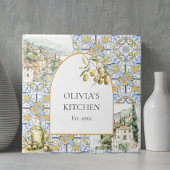Olive Mediterranean Yellow Blue Tile Pattern Fliese