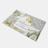 Olive Mediterranean Yellow Blue Tile Pattern Fußmatte (Schrägansicht)