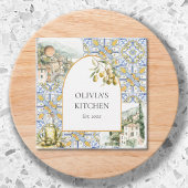 Olive Mediterranean Yellow Blue Tile Pattern Geschenkanhänger