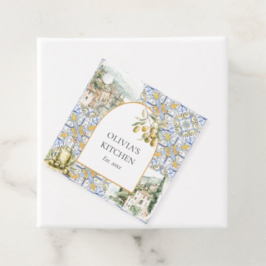 Olive Mediterranean Yellow Blue Tile Pattern Geschenkanhänger (Beispiel)