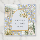 Olive Mediterranean Yellow Blue Tile Pattern Geschenkanhänger (Rückseite)