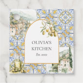 Olive Mediterranean Yellow Blue Tile Pattern Geschenkanhänger (Vorderseite)