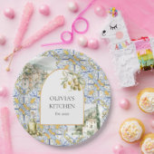 Olive Mediterranean Yellow Blue Tile Pattern Pappteller (Party)