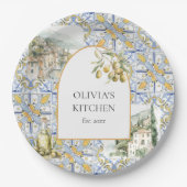 Olive Mediterranean Yellow Blue Tile Pattern Pappteller (Vorderseite)