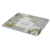 Olive Mediterranean Yellow Blue Tile Pattern Schneidebrett (Ecke)