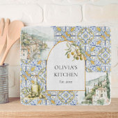 Olive Mediterranean Yellow Blue Tile Pattern Schneidebrett