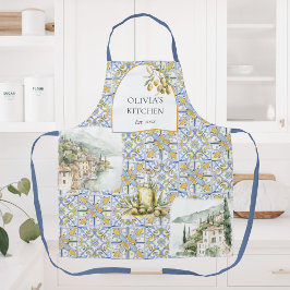 Olive Mediterranean Yellow Blue Tile Pattern Schürze
