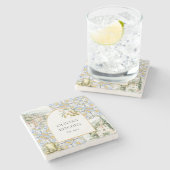 Olive Mediterranean Yellow Blue Tile Pattern Steinuntersetzer (Seitenansicht)