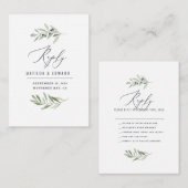 Olive minimale Aquarellfarben Brautantwort Mitteilungskarte (Vorne/Hinten)
