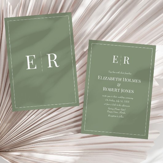 Olive Minimalistisch Monogram Non Foto Wedding Einladung