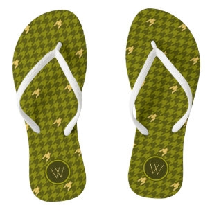 Olive mit Gold Accent Hahnentrittmuster Flip Flops Badesandalen