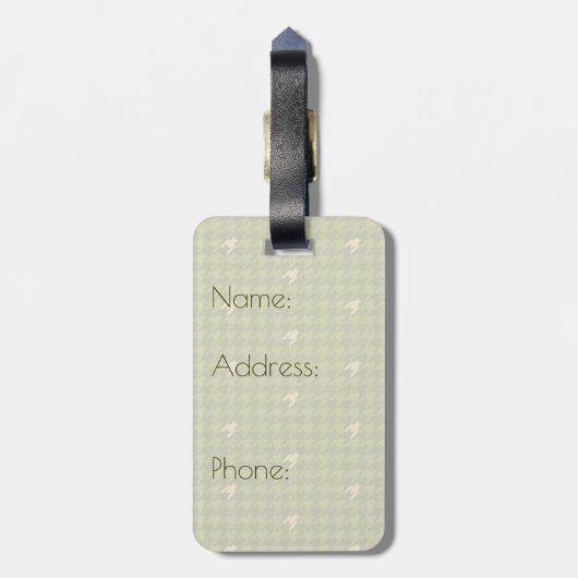 Olive mit Gold Accent Hahnentrittmuster Gepäckmark Gepäckanhänger (Rückseite vertikal)