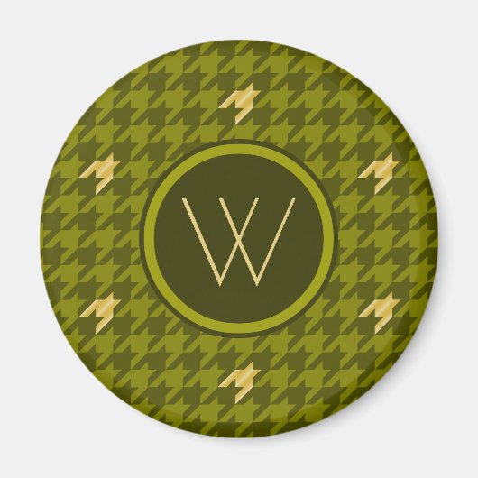 Olive mit Gold Accent Hahnentrittmuster Magnet (Vorne)