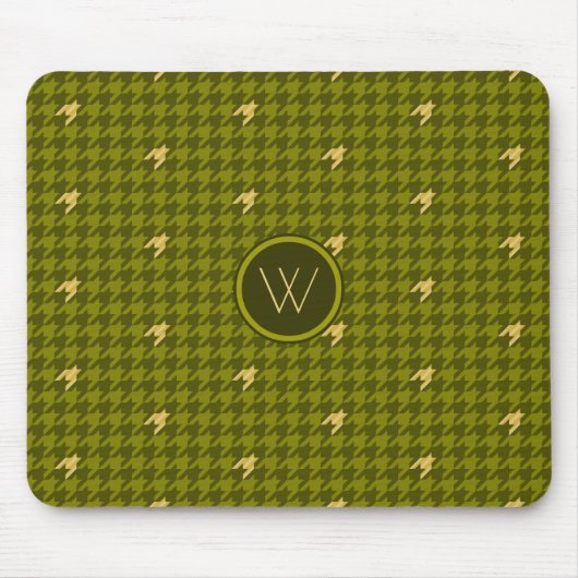 Olive mit Gold Accent Hahnentrittmuster Mousepad (Vorne)