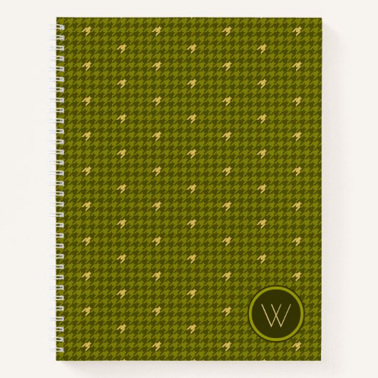 Olive mit Gold Accent Hahnentrittmuster Notebook Notizblock (Vorderseite)