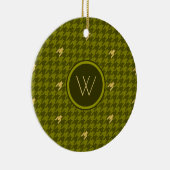 Olive mit Gold Accent Hahnentrittmuster Ornament (Rechts)
